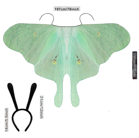 Mint Green Luna Moth Festival Butterfly Costume Set Fairy Wings Butterflies - Picture 3 of 12